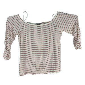 Lulus Womens Striped Off Shoulder Top XL Pink White Casual Lightweight
